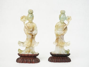 Pair of Chinese Jadeite Figures of Ladies,19th Century