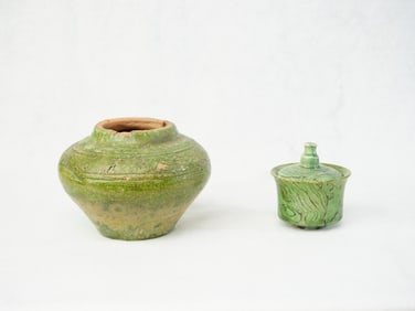 Chinese Green Glazed Jar and Covered Cup