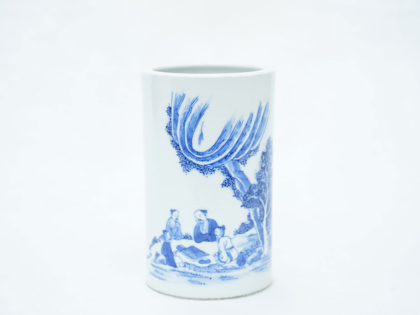 Chinese Blue and White 'Figural' Brush Pot With Mark: Approximate size: 4.75x3x3 in Shipping: We offer in-house shipping services for most small items. This means that we will take care of packing and shipping the items directly to you. For larger or spe