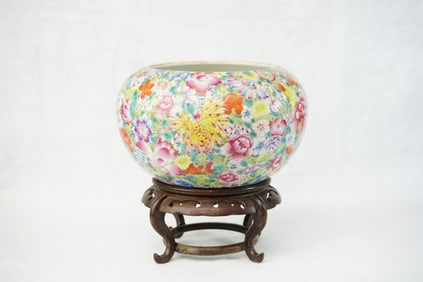 Large Chinese Famille Rose 'Mille Fleur' Brush Washer,Early 20th Century