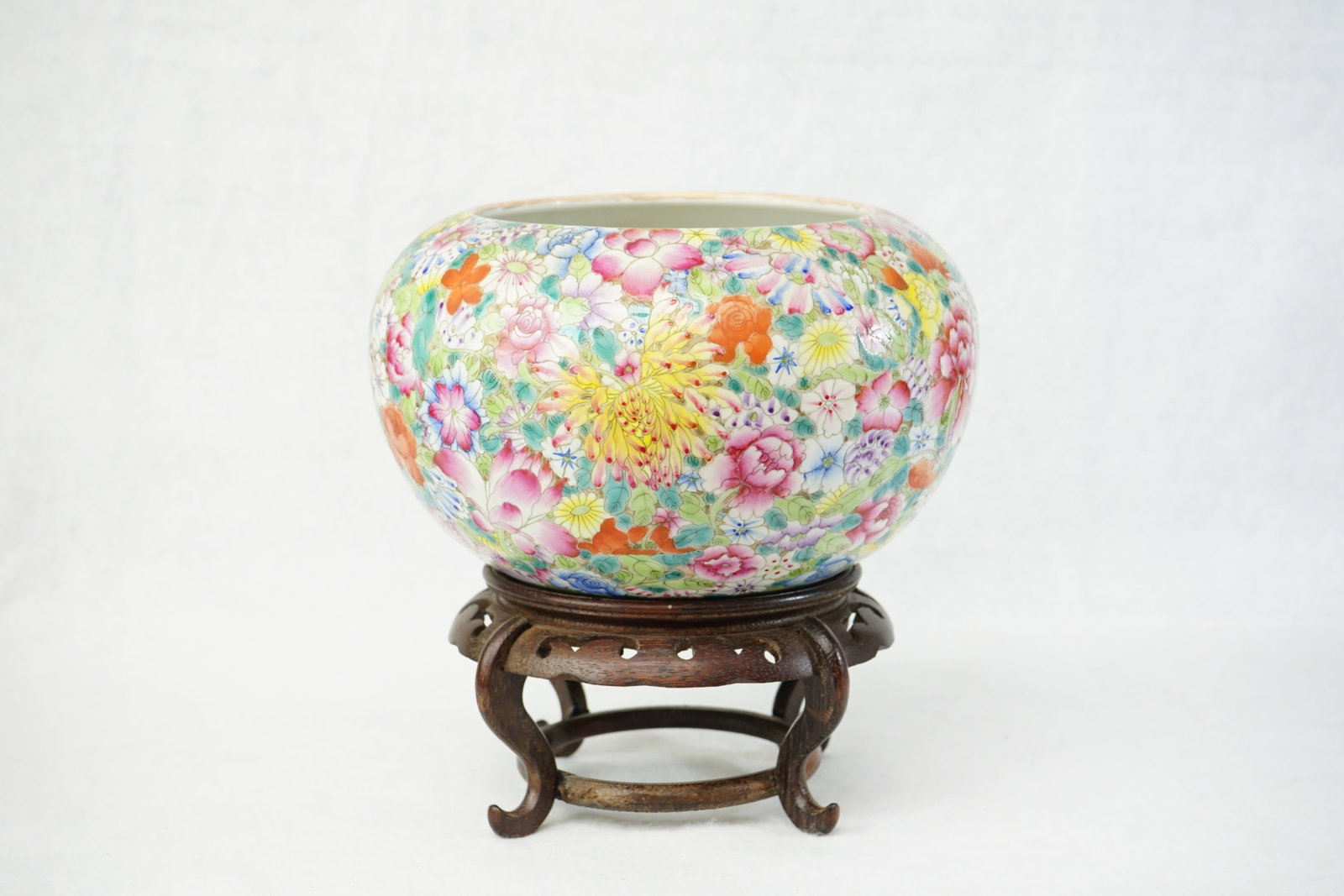 Large Chinese Famille Rose 'Mille Fleur' Brush Washer,Early 20th Century: Approximate size: 9x5.5x5.5 in Shipping: We offer in-house shipping services for most small items. This means that we will take care of packing and shipping the items directly to you. For larger or sp