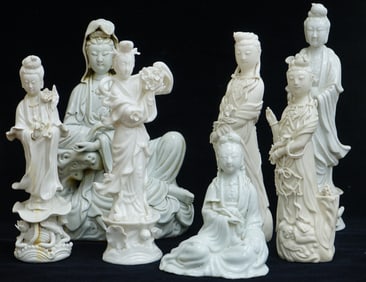 Lot of 7 Chinese Blanc-De-Chine Porcelain Figures of Guanyin