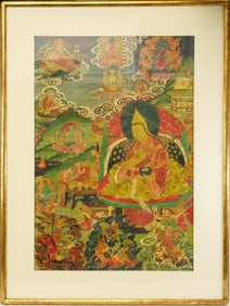 Tibetan Thangka Painting Depicting A Lama