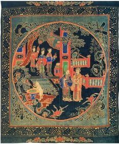 Chinese Block Printed 'Figural' Tablecloth, 19th Century