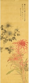 Chinese 'Bird and Flower' Painting Scroll on Silk,By Chen Yunjin