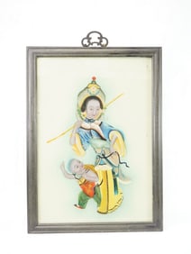Chinese Reverse Glass Painting of MoTher and Child, Early 20th Century