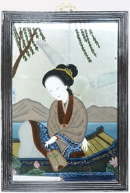 Chinese Reverse Painting on Mirror of A Lady,Early 20th Century