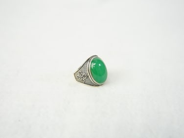 Chinese Green Jadeite 925 Sterling Silver Ring