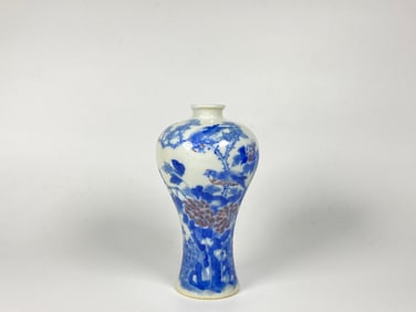 Chinese Underglaze-Blue and Copper-Red 'Flowers and Birds' Vase