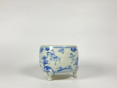 Chinese Blue and White 'Figural' Tripod Censer