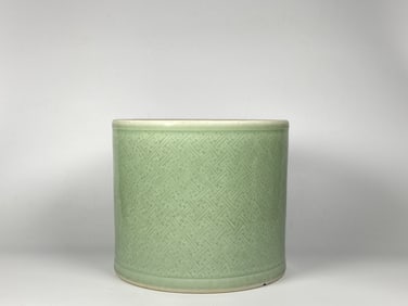 Chinese Celadon Glazed Brush Pot,Qing Dynasty