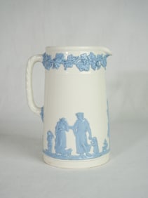 Wedgwood Embossed Queen's Ware Blue on White Pitcher