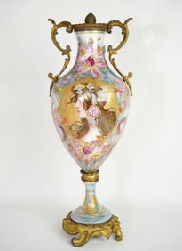 French Art Nouveau Porcelain Amphora With Gilt Bronze