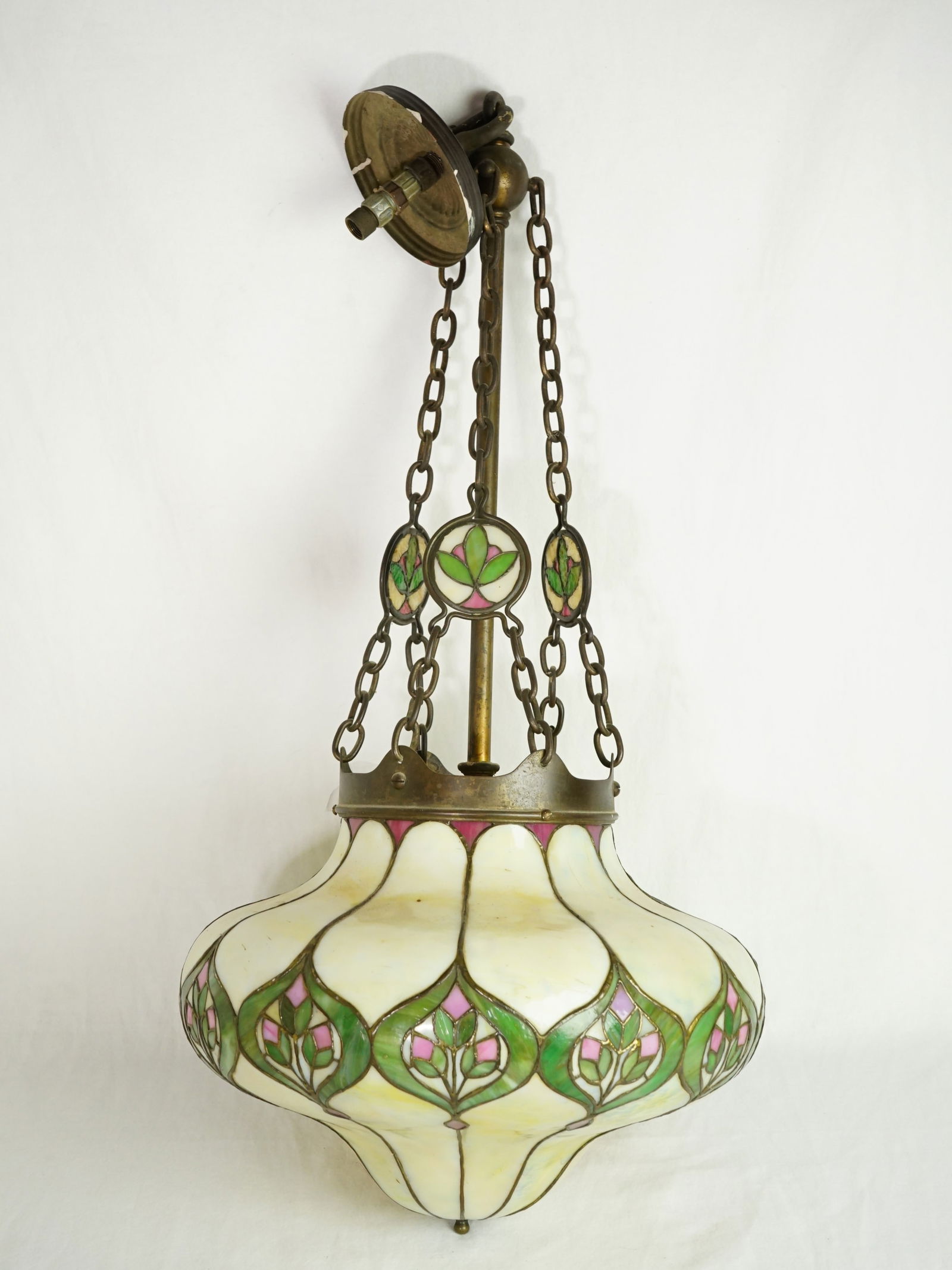 Tiffany Style Art Nouveau Stained Glass Chandelier: Approximate size: overall 33x15x15 in /shade 10x15x15 in Shipping: We offer in-house shipping services for most small items. This means that we will take care of packing and shipping the items directl