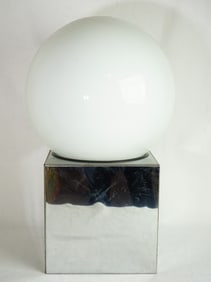 Robert Sonneman Retro Orb Table Lamp Over Chrome Cube