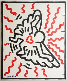 A Keith Haring-Signed ‘The Bayer Suite' (Angel) Works on Canvas