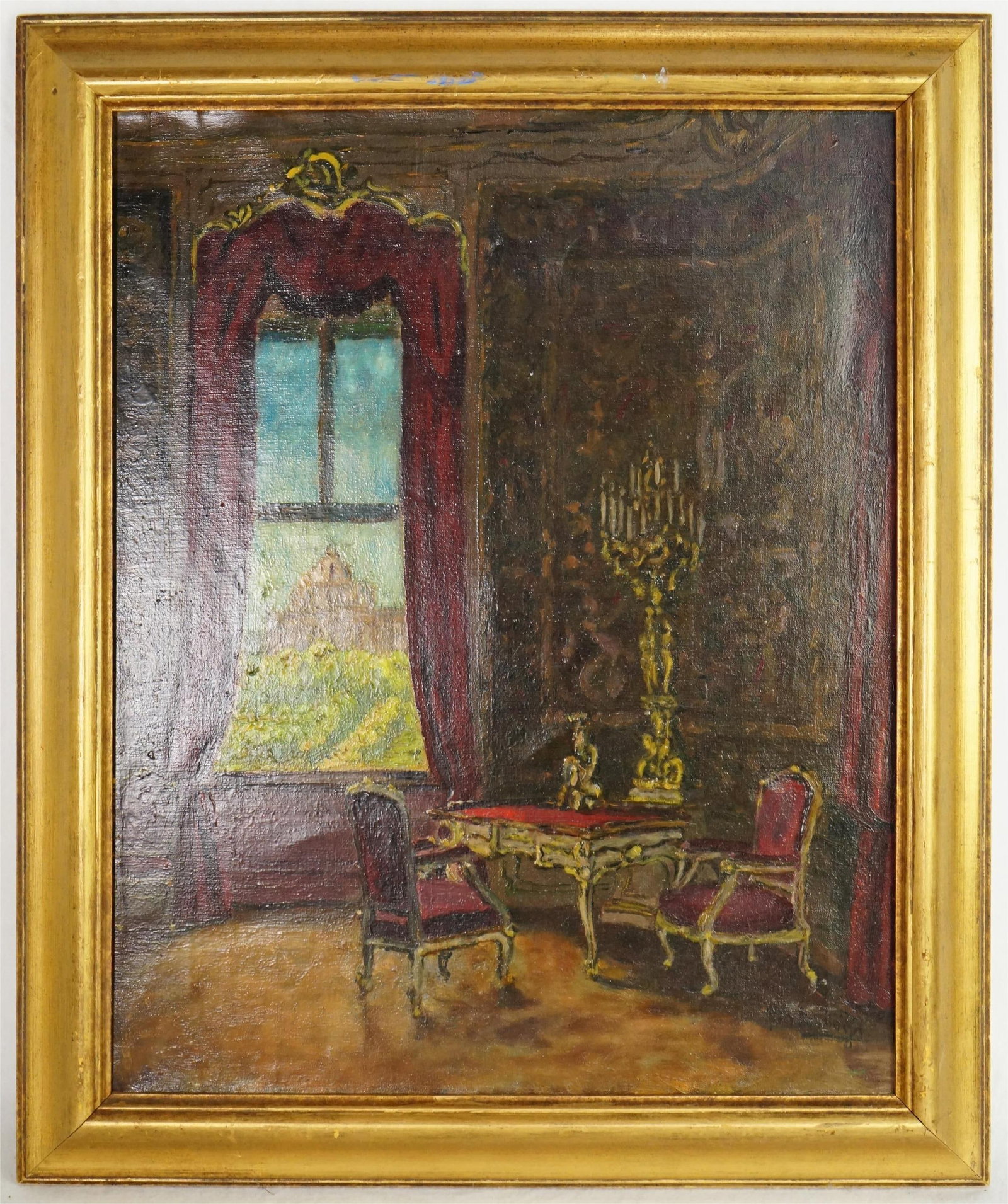 American Interior Oil Painting By Louis Charles Vogt: Approximate size: frame 19x23 in/image 15x19 in Shipping: We offer in-house shipping services for most small items. This means that we will take care of packing and shipping the items directly to you.