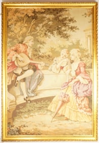 Vintage Framed Tapestry Featuring A Georgian Garden