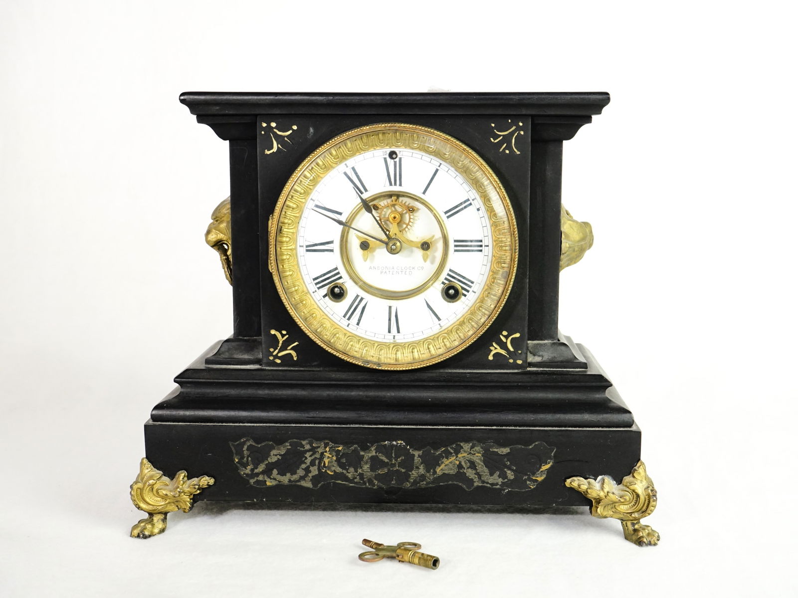 Ansonia Black Iron Mantel Clock W/Gilt (1 of 7)
