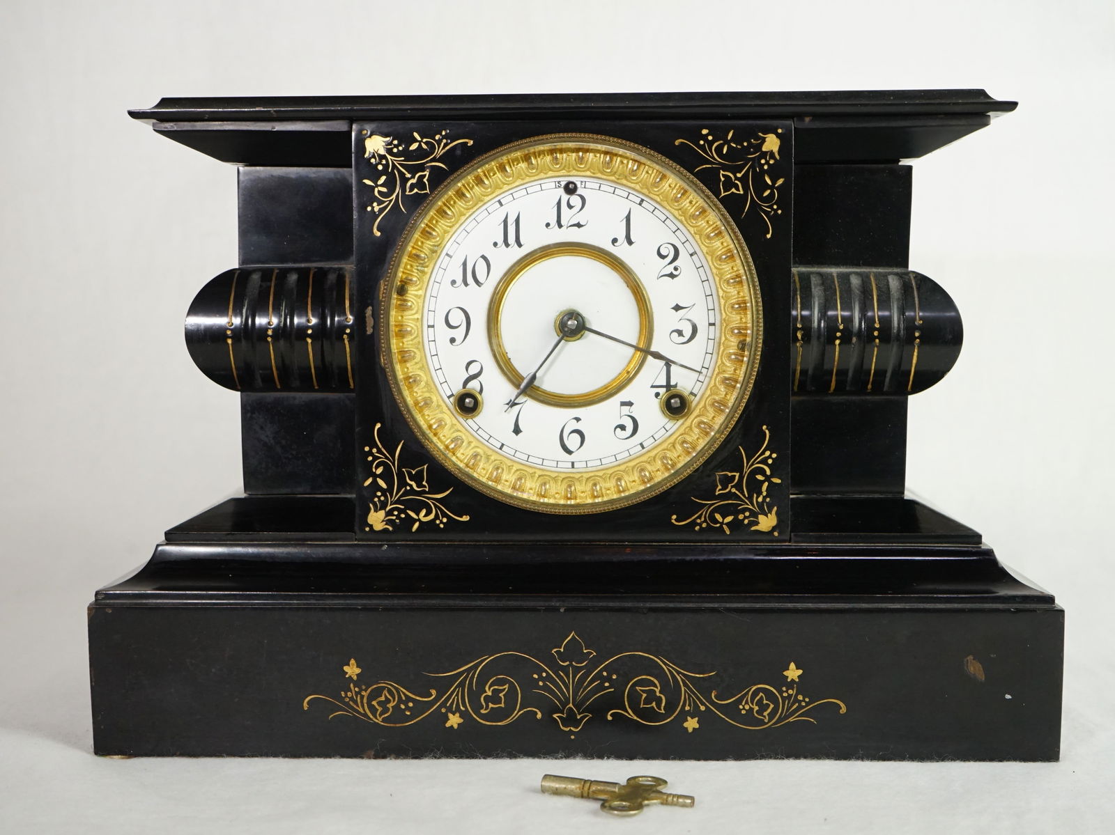 Ansonia Black Iron Mantel Clock W/Gilt (1 of 9)