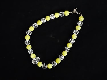 Green Jade and Crystal Bead Necklace