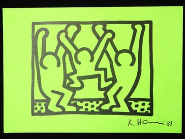 Attributed To Keith Haring, Signed & Dated Print