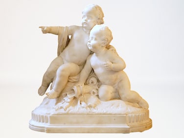 French White Marble Figural Group of Putti