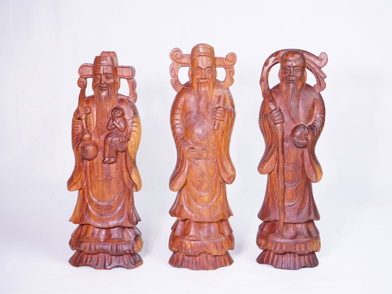 Lot of 3 Chinese Wood Carvings of Immortals (1 of 5)