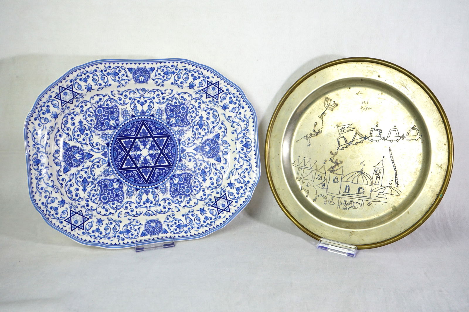 Two Jewish Plates, Porcelain and Silver-Plated (1 of 9)