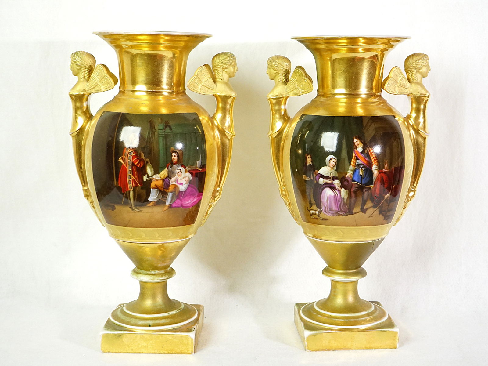 The Empire Style Pair of Paris Porcelain Gold Ground Vases, 19th Century: Approximate size:11.5x6.5x5.25 in Shipping: We offer in-house shipping services for most small items. This means that we will take care of packing and shipping the items directly to you. For larger or