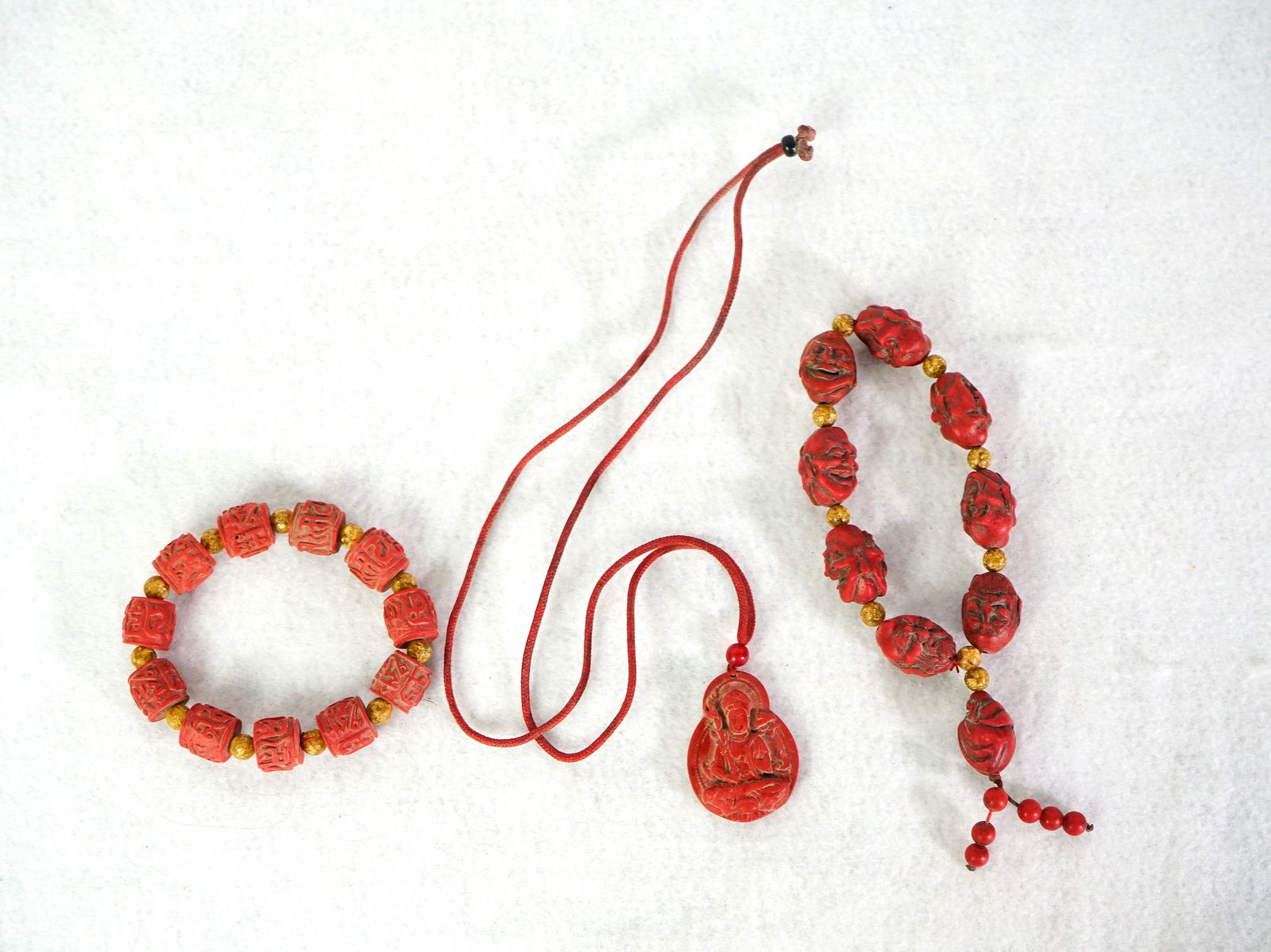 Chinese Cinnabar Bracelets and Pendant: Approximate size:bead dia 0.5 in,pendant 1x1.5 in Shipping: We offer in-house shipping services for most small items. This means that we will take care of packing and shipping the items directly to yo