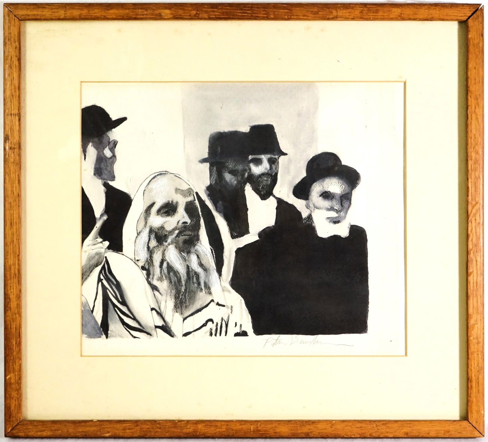 Peter Brandes(1944–2025), Jewish Figures, Signed Black and White Print: Approximate size:frame 18x20 in/image 12x13 in Shipping: We offer in-house shipping services for most small items. This means that we will take care of packing and shipping the items directly to