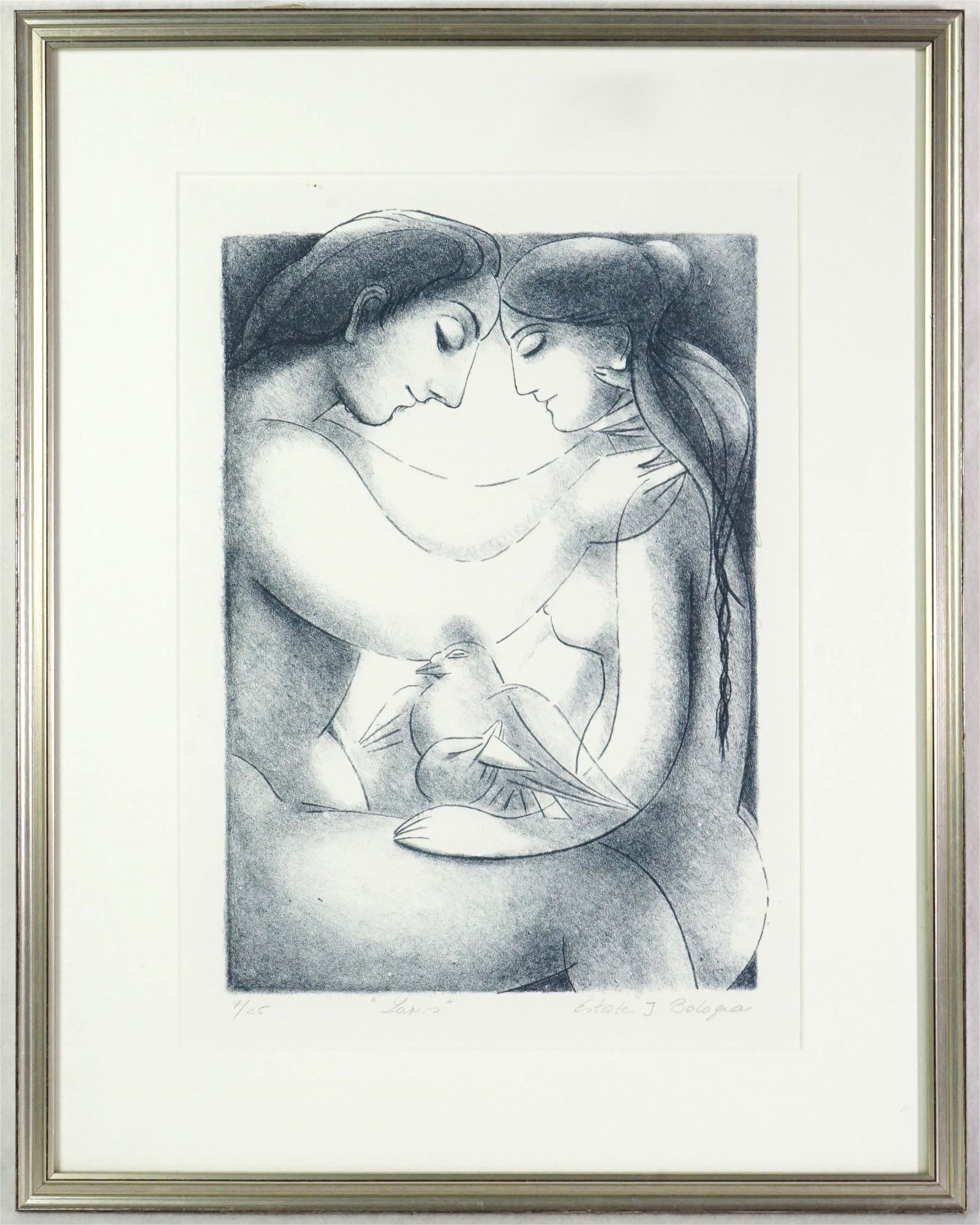 Estate J. Bologna "Lovers" Limited Edition Print: Approximate size:frame 20x16 in/image 14.5x10.5 in Shipping: We offer in-house shipping services for most small items. This means that we will take care of packing and shipping the items directly to y