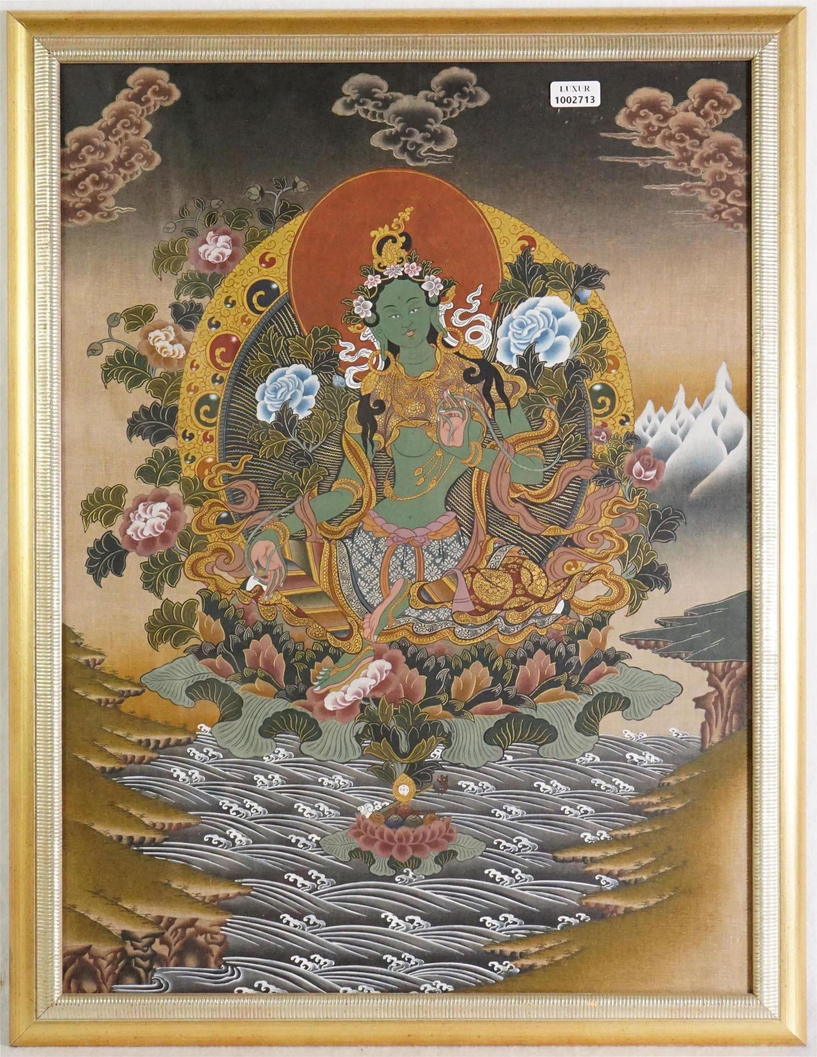 Tibetan Silk Thangka of Green Tara: Approximate size:frame 16x21 in/image 13.5x18.5 in Shipping: We offer in-house shipping services for most small items. This means that we will take care of packing and shipping the items directly to y