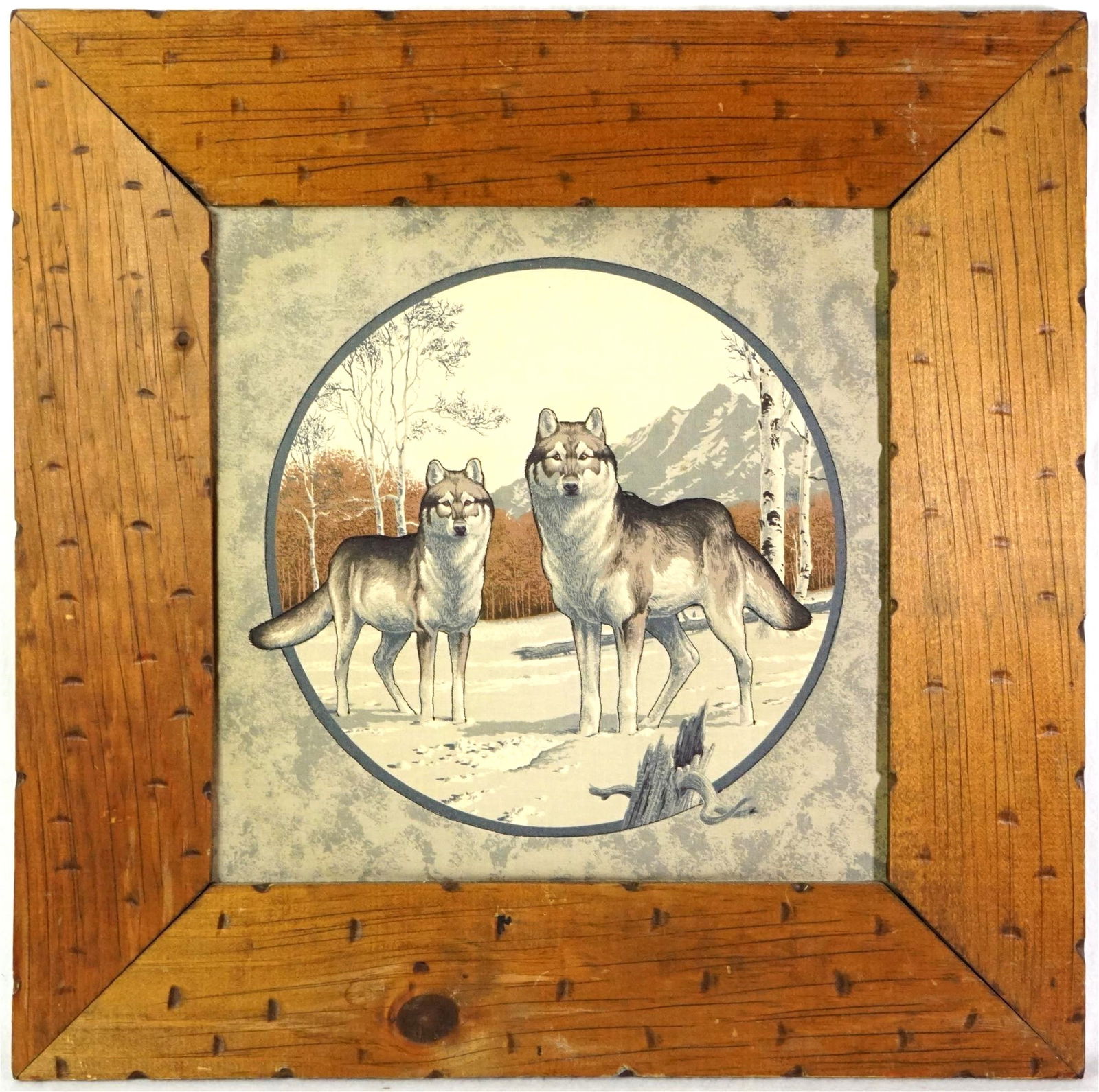 Wolf Fabric Panel With Wooden Framed: Approximate size:frame 19x19 in/image 12x12 in Shipping: We offer in-house shipping services for most small items. This means that we will take care of packing and shipping the items directly to you.