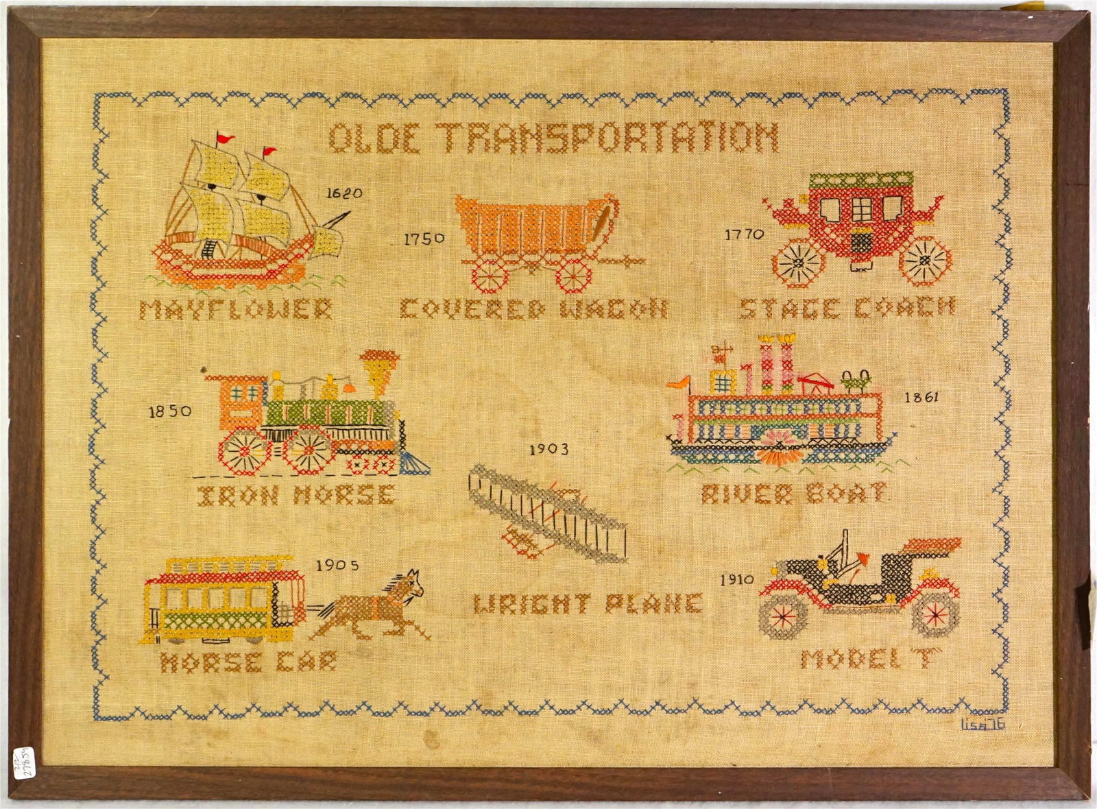 Bucilla Olde Transportation History Finished Needlework Sampler: Approximate size:frame 19x26 in Shipping: We offer in-house shipping services for most small items. This means that we will take care of packing and shipping the items directly to you. For larger or