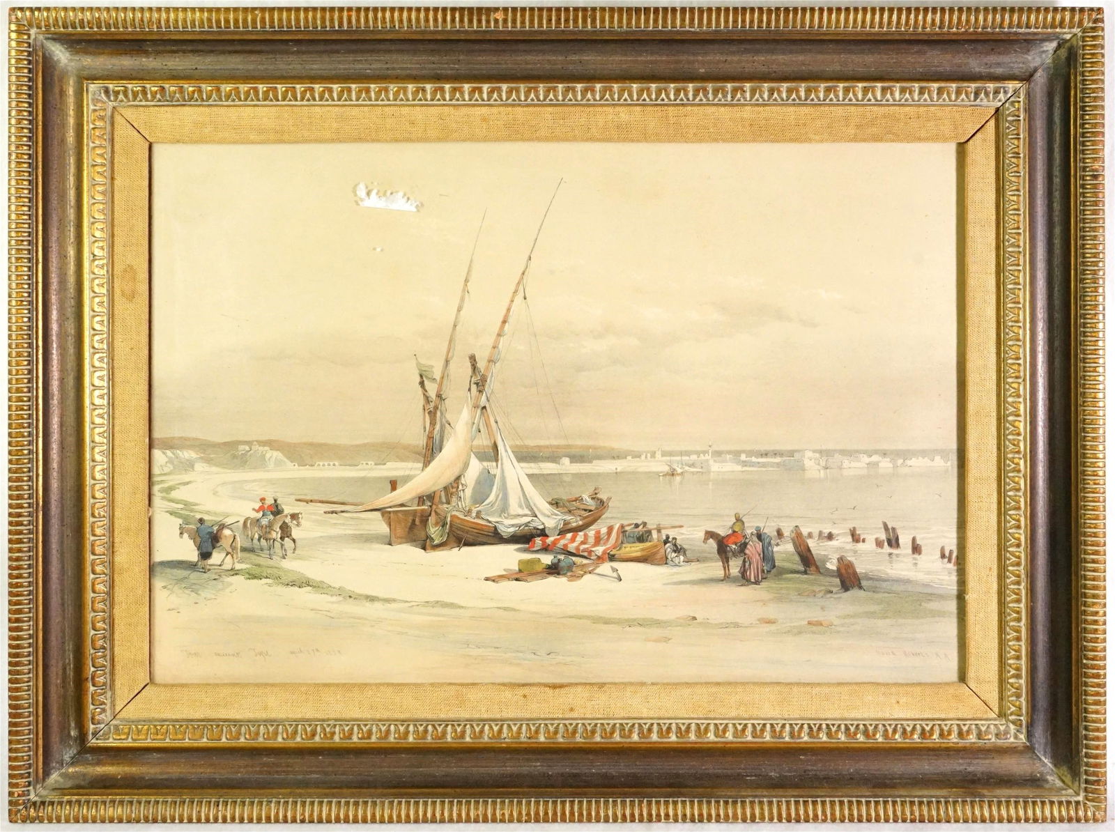David Roberts (Scottish) "General View of Tyre" . Hand-Colored Lithograph: Approximate size:frame 18x24 in/image 12x18 in Shipping: We offer in-house shipping services for most small items. This means that we will take care of packing and shipping the items directly to you.