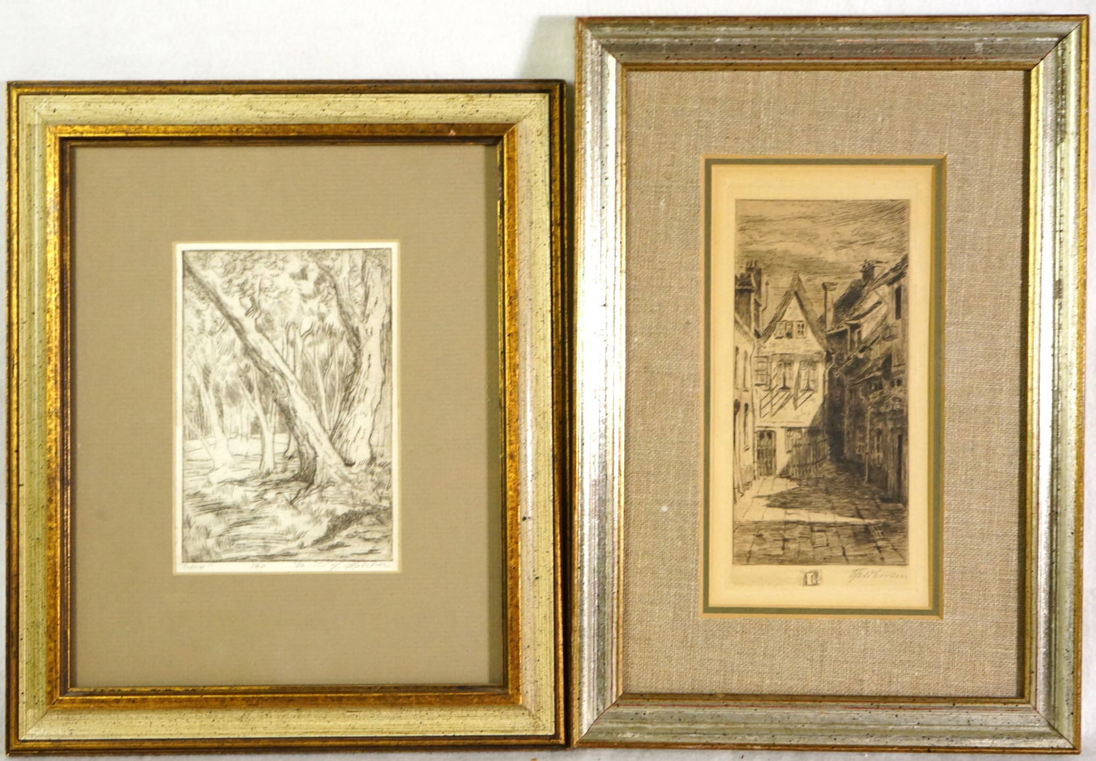 Two Black and White Etching: Approximate size:frame 13.5x9.5 in/image8x4.5 in ,frame 12.5x10.5 in/ image 6x4 in Shipping: We offer in-house shipping services for most small items. This means that we will take care of packing and