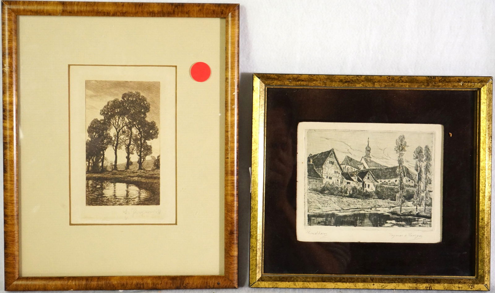 Two Black and White Etching: Approximate size:frame 9x10.5 in/image 4x6 in ,frame 9x8 in/ image 5x5.5 in Shipping: We offer in-house shipping services for most small items. This means that we will take care of packing and shippin