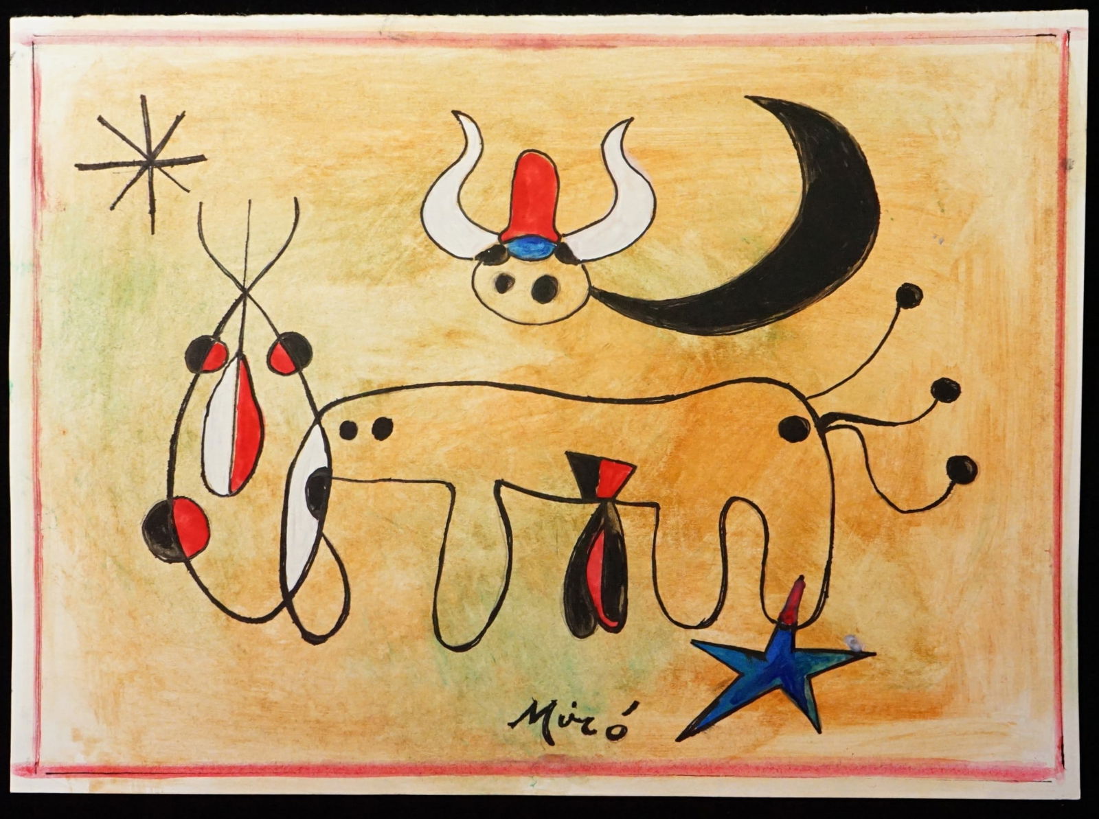 After Joan Miro, Spanish-French (1893-1983) Drawing Pastel, Ink, & Oil on Paper.: Approximate size:12x9 in Shipping: We offer in-house shipping services for most small items. This means that we will take care of packing and shipping the items directly to you. For larger or speciali