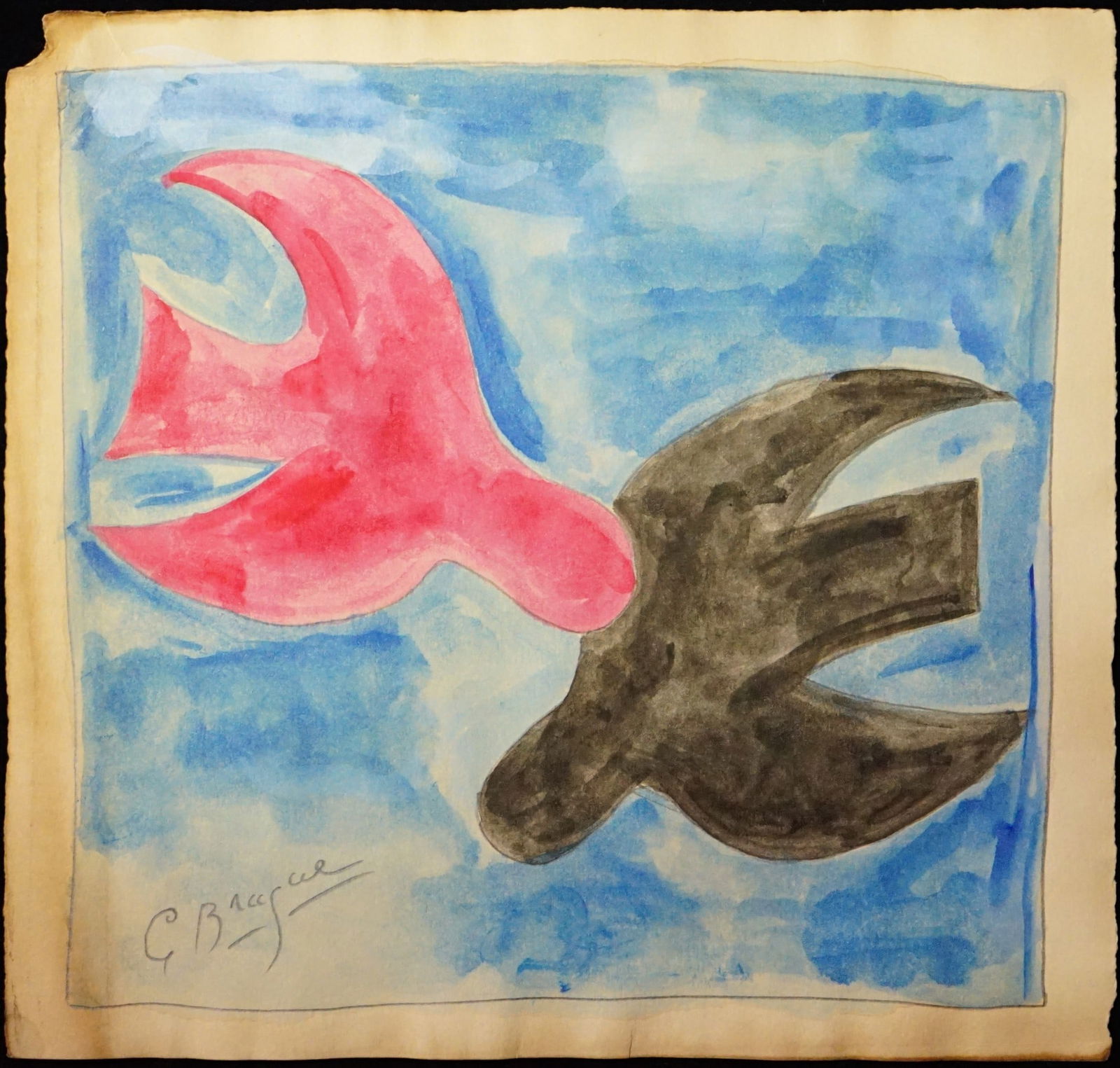 After Georges Braque Watercolor on Paper. "2 Doves" Signed Lower Left: Approximate size:8.5x9in Shipping: We offer in-house shipping services for most small items. This means that we will take care of packing and shipping the items directly to you. For larger or speciali