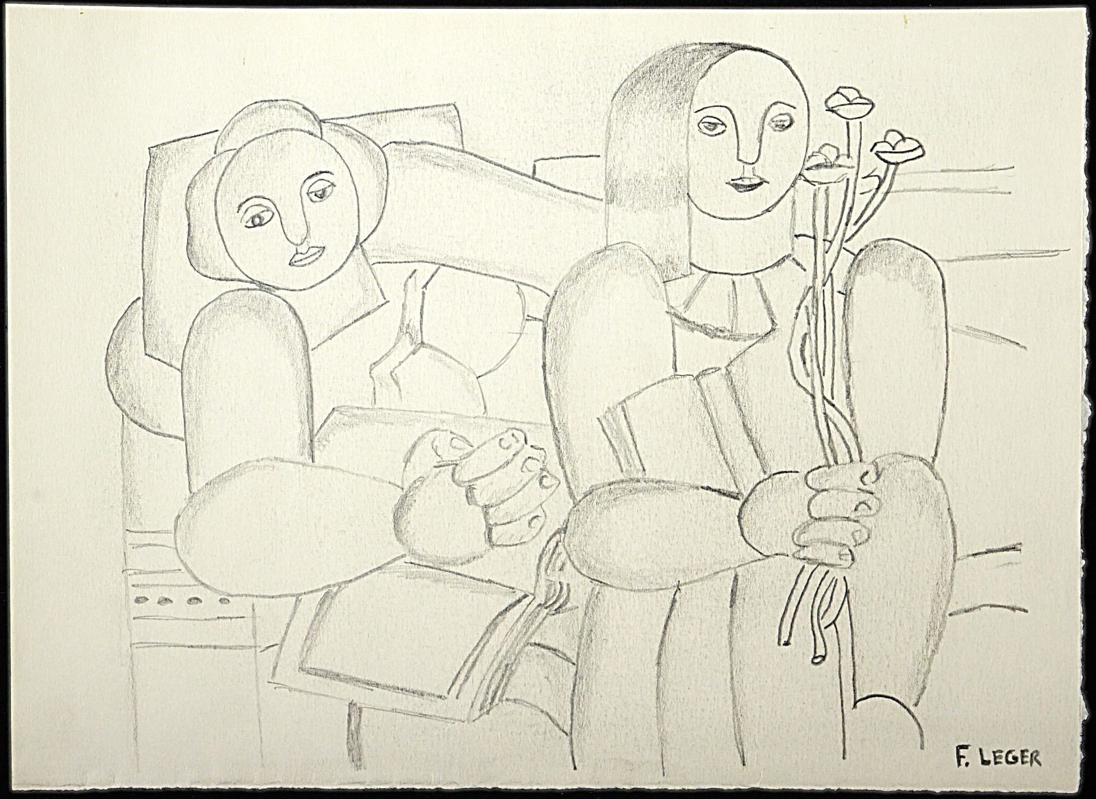 After Fernand Leger, Pencil Drawing on Paper. "Portraits" Signed. (1 of 4)