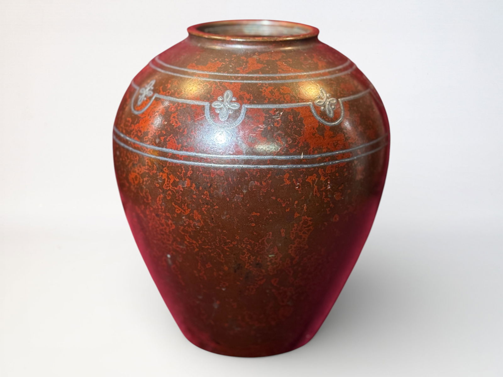 Japanese Bronze Vase With Art Deco Silver Inlay (1 of 6)