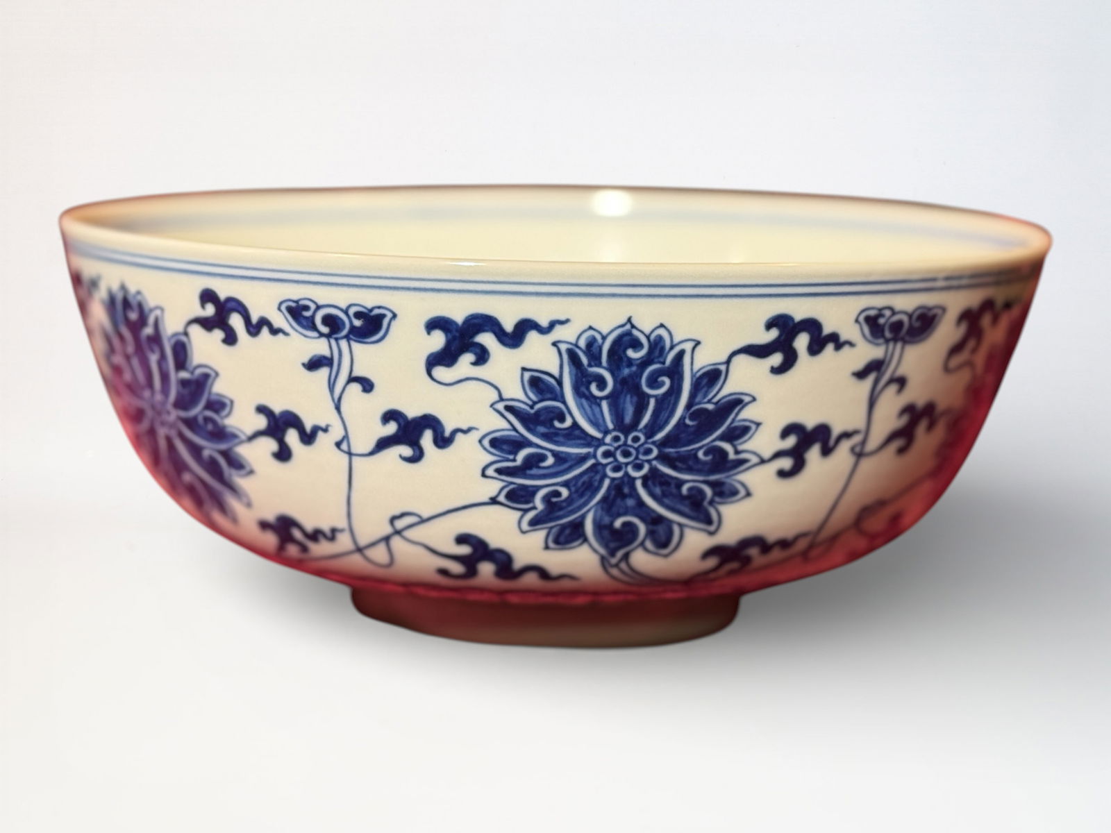 Chinese Blue and White 'Lotus ' Porcelan Bowl: Chinese blue white porcelain bowl with lotus motif, 9"dia 3.75"ht Shipping: We offer in-house shipping services for most small items. This means that we will take care of packing and shipping the item
