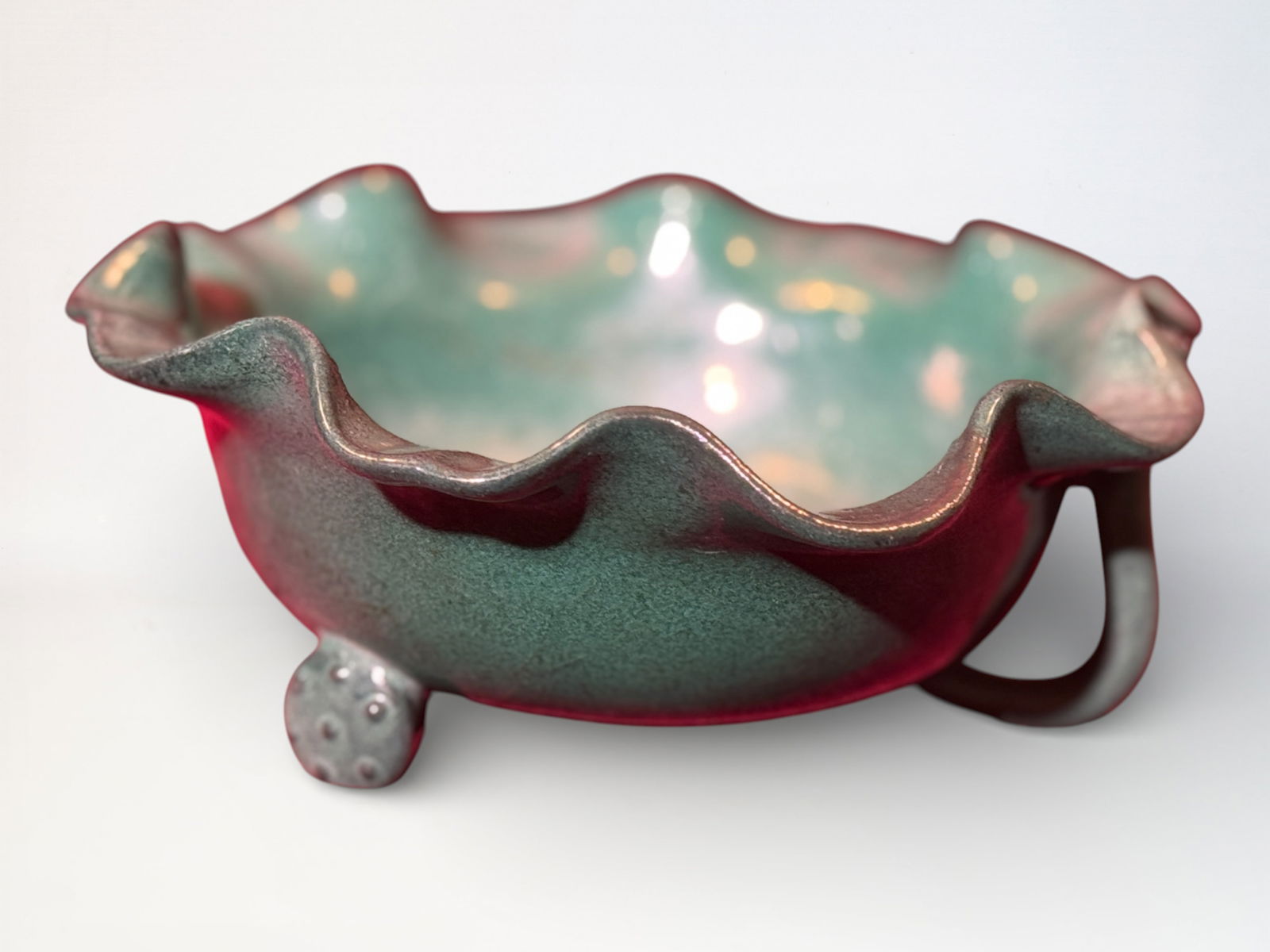 Chinese Green Glazed Yixin Clay Lotus Form Bowl: Chinese yixin lotus bowl with green glaze, 8.75"dia 3.5"ht Shipping: We offer in-house shipping services for most small items. This means that we will take care of packing and shipping the items direc