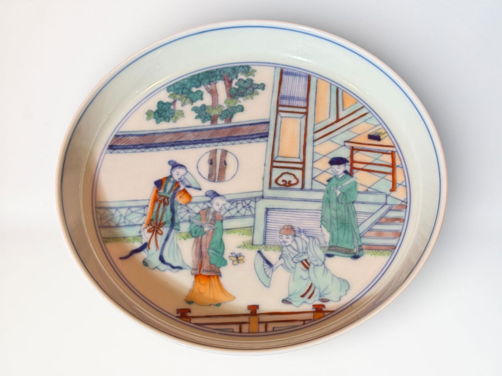 Chinese Doucai 'Figural' Porcelain Dish: Chinese porcelain dish with doucai glaze, 6.5"dia Shipping: We offer in-house shipping services for most small items. This means that we will take care of packing and shipping the items directly to yo