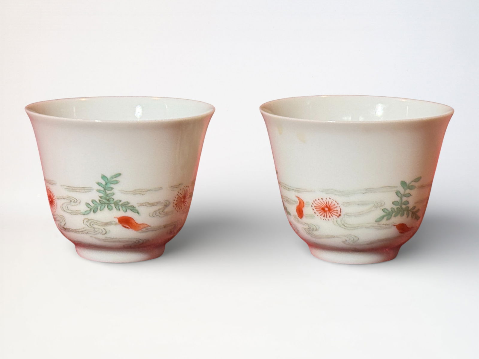 Pair of Chinese Porcelain Cups: Pair chinese porcelain egg shell porcelain wine cups, 2"ht 2.5"dia Shipping: We offer in-house shipping services for most small items. This means that we will take care of packing and shipping the ite