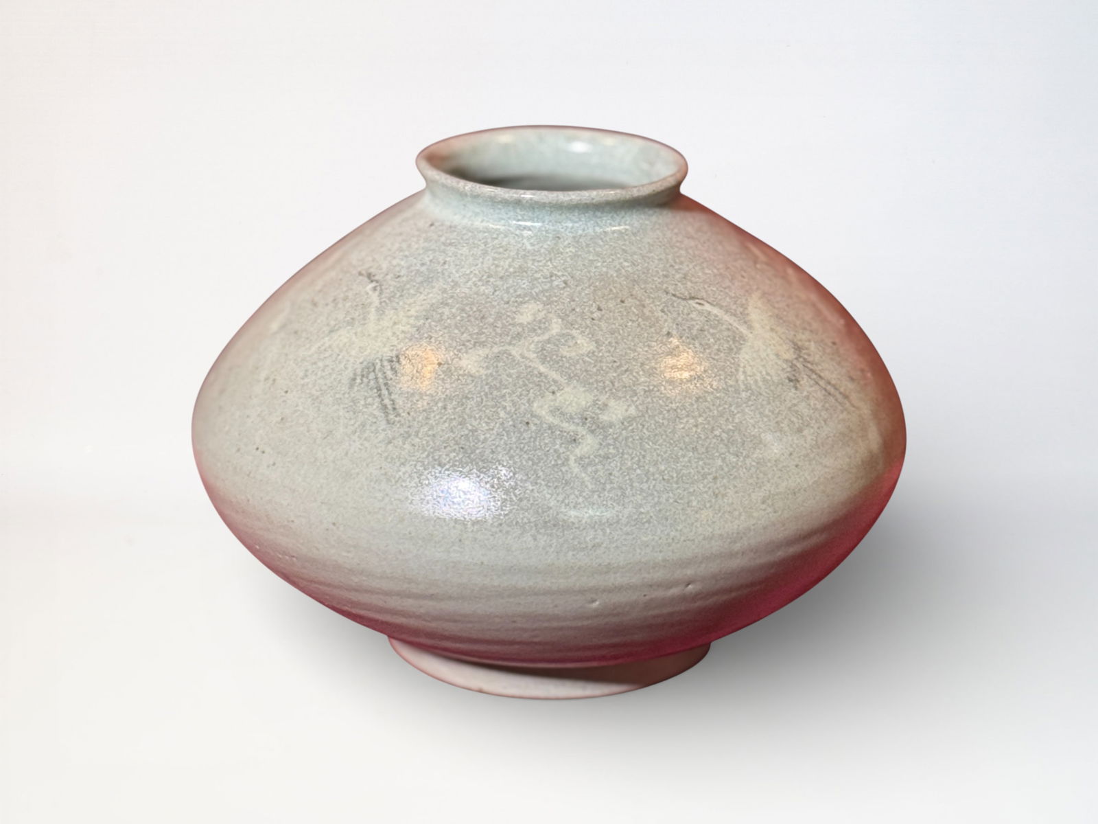 Korean Celadon Porcelain Vase With Crane: Korean celadon porcelain vase with crane motif, 7.8"dia 5.5"ht Shipping: We offer in-house shipping services for most small items. This means that we will take care of packing and shipping the items d