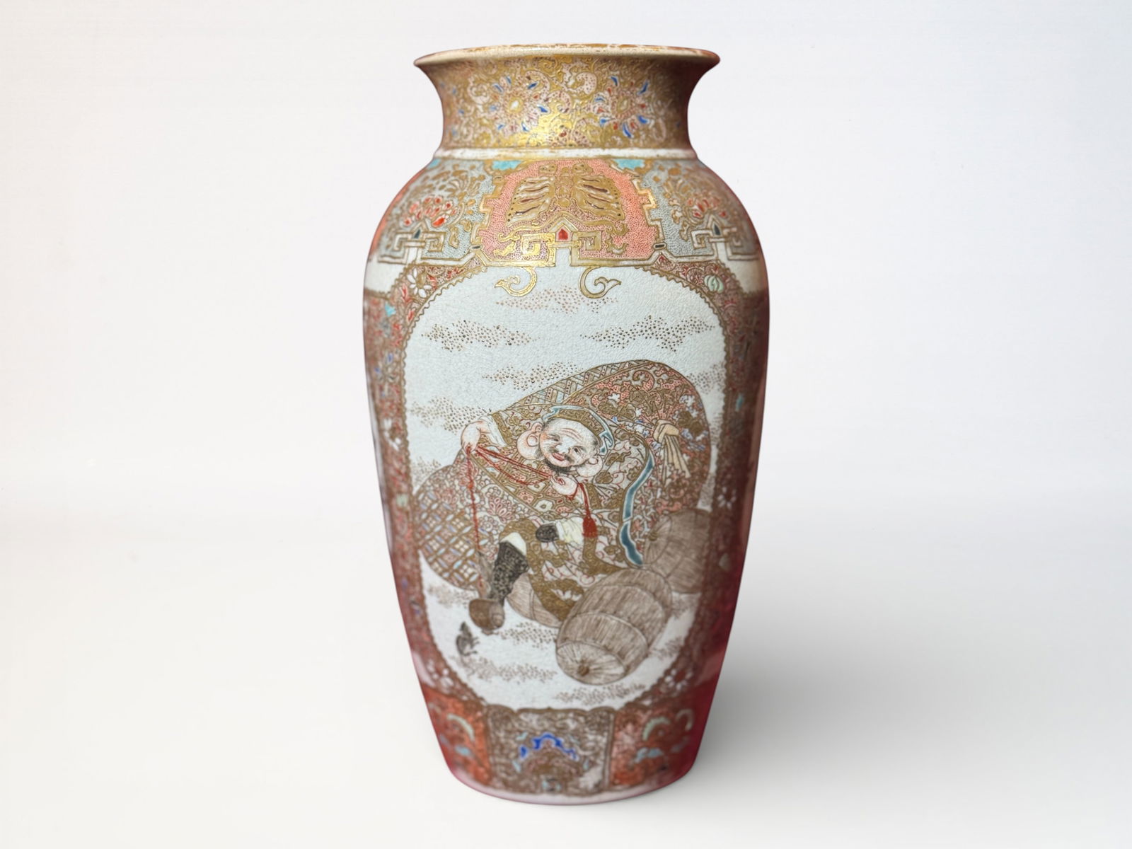 Japanese Satsuma Vase With Monk Rat Scene: Japanese satsuma vase with monk playing with rat scene, 9.5"ht Shipping: We offer in-house shipping services for most small items. This means that we will take care of packing and shipping the items d