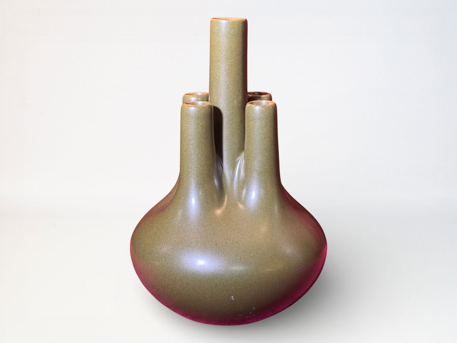 Chinese Teadust Galzed Five-Necked Vase: Chinese teadust porcelain vase with five tube, 8.5"ht Shipping: We offer in-house shipping services for most small items. This means that we will take care of packing and shipping the items directly t